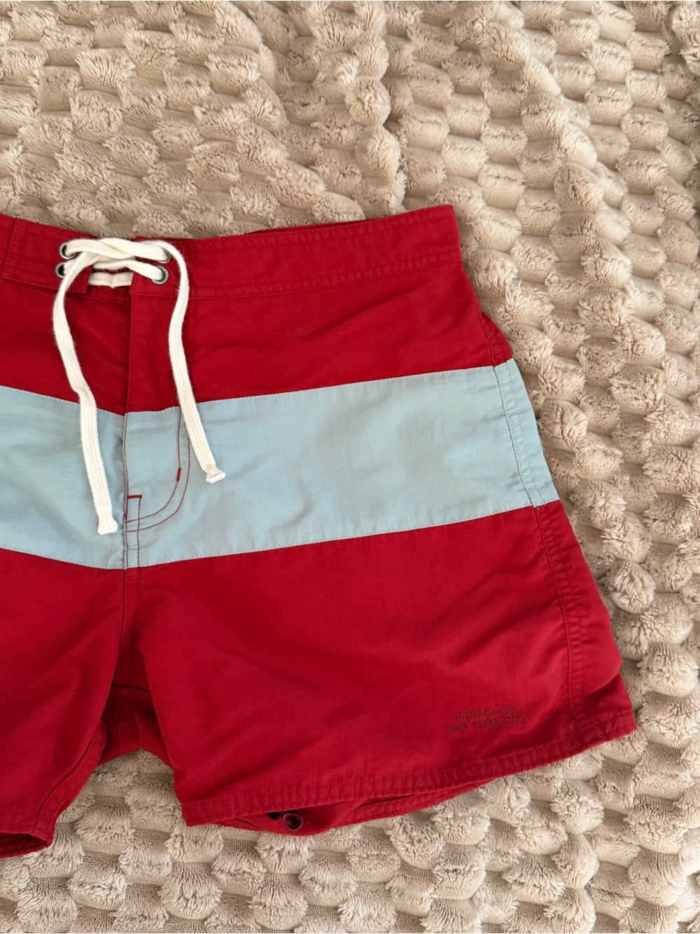Saturdays New York City Red Swim Shorts with White Stripe